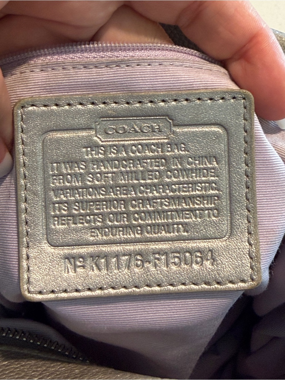 Coach Lavender Leather Shoulder Bag with Metallic Accent